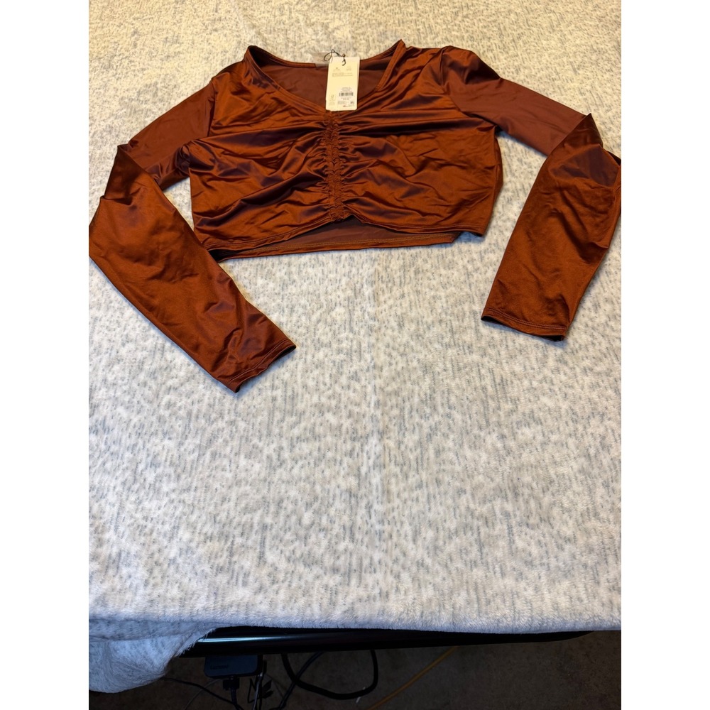 CALIA Ruched Long Sleeve Crop Top Copper Womens M Body Free